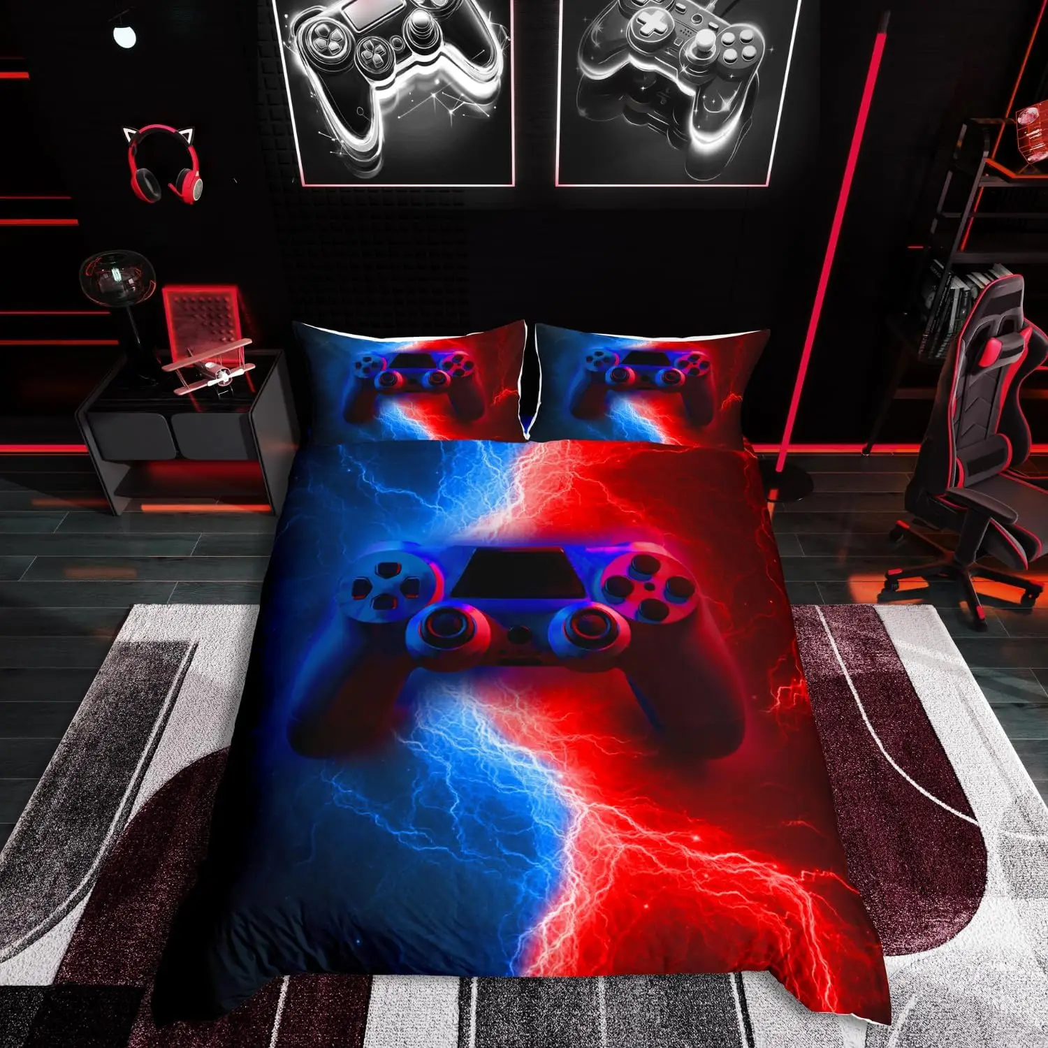 Gamer Gaming Bedding Sets Single Size,Lightnings Gamepad Duvet Cover Video Games Comforter Cover for Kid Teens Boys girls Man
Gamer Gaming Bedding Sets Single Size,Lightnings Gamepad Duvet Cover Video Games Comforter Cover for Kid Teens Boys girls Man