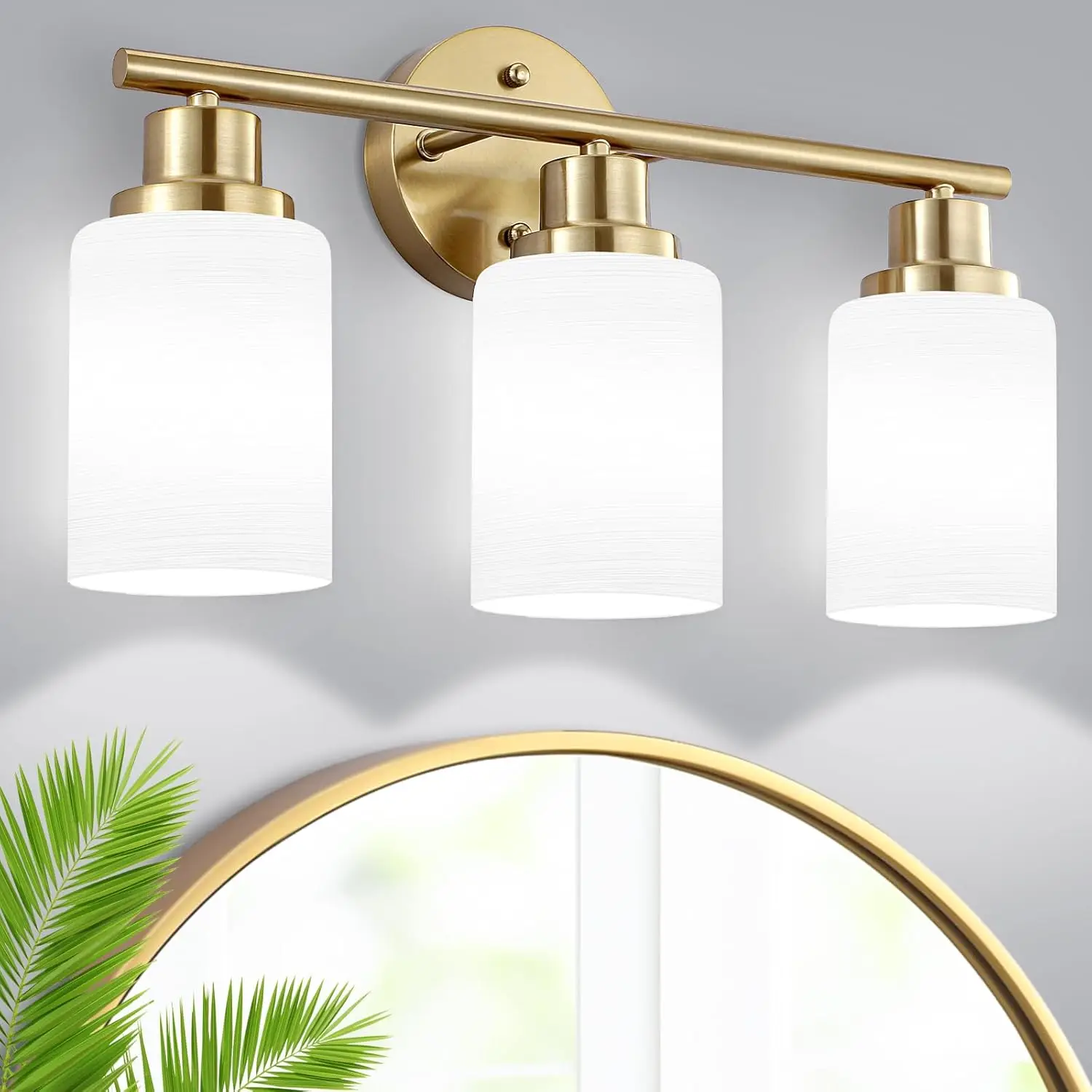 3-Light Brushed Gold Bathroom Vanity Light with Milky White Glass Shades, E26 Base, Modern Wall Sconce
3-Light Brushed Gold Bathroom Vanity Light with Milky White Glass Shades, E26 Base, Modern Wall Sconce
