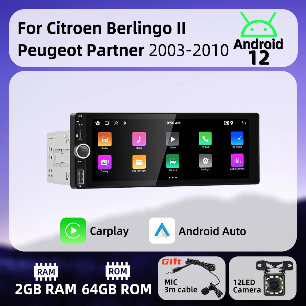 1Din Carplay Radio Android Car Multimedia for Citroen Berlingo II Peugeot Partner 2003-2010 6.86" Stereo Head Unit Autoradio GPS
1Din Carplay Radio Android Car Multimedia for Citroen Berlingo II Peugeot Partner 2003-2010 6.86" Stereo Head Unit Autoradio GPS