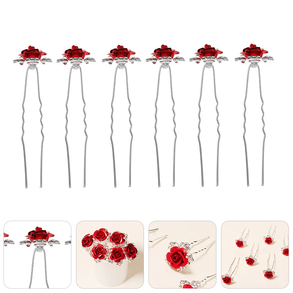 6pcs Rose Hairpin U-shaped Stick Bride Clip Bridal Headdress Fork Flower Wedding Hair Accessories Lightweight
6pcs Rose Hairpin U-shaped Stick Bride Clip Bridal Headdress Fork Flower Wedding Hair Accessories Lightweight
