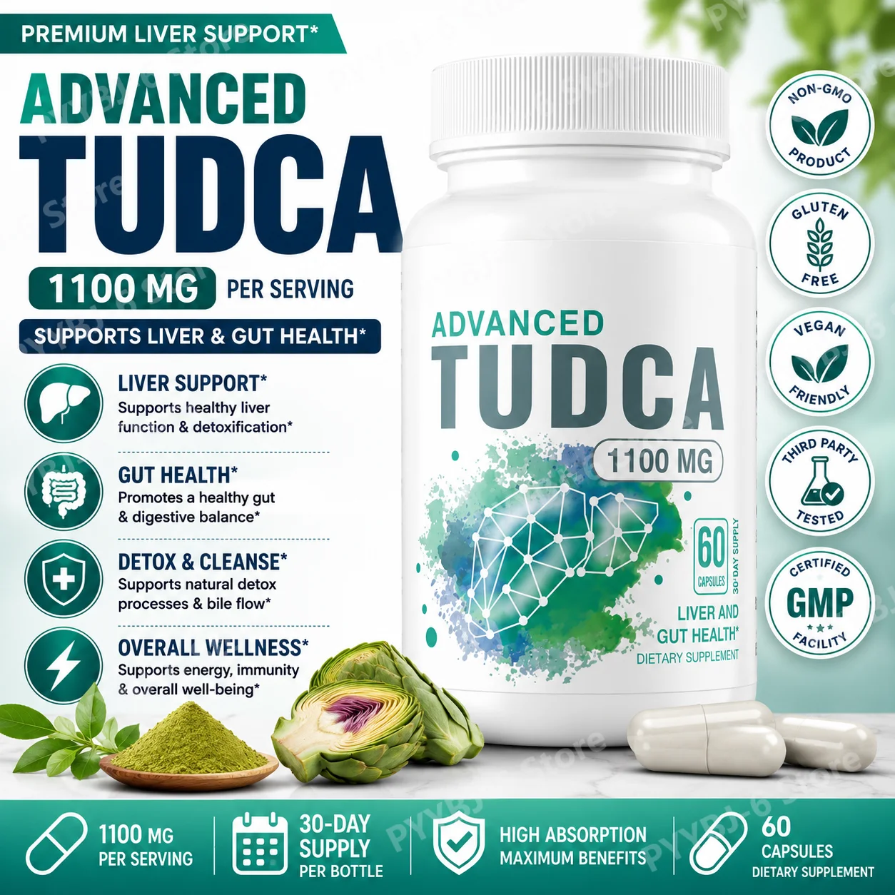 TUDCA: Комплекс для здоровья печени 1100 мг, поддерживает здоровье печени и пищеварение, 60 капсул, без ГМО, антиоксидант для взрослых
TUDCA: Комплекс для здоровья печени 1100 мг, поддерживает здоровье печени и пищеварение, 60 капсул, без ГМО, антиоксидант для взрослых