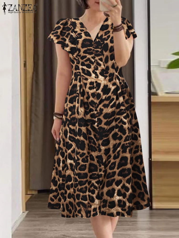 ZANZEA Women Elegant A-line Midi Dresses 2025 Fashion Ruffle Sleeve V-Neck Fitted Waist Leopard Print Robes Femme Party Vestidos
ZANZEA Women Elegant A-line Midi Dresses 2025 Fashion Ruffle Sleeve V-Neck Fitted Waist Leopard Print Robes Femme Party Vestidos
