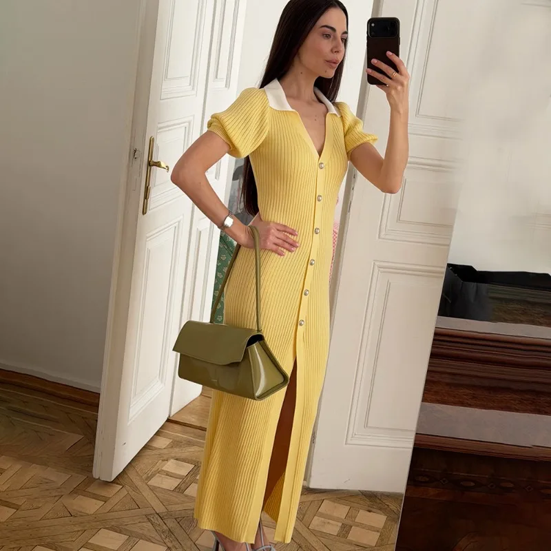Tuularose Elegant Knitted Long Dress Women's Fashion Vintage Contrast Lapel Patchwork Knit Dress High Waist Women's Casual Dress
Tuularose Elegant Knitted Long Dress Women's Fashion Vintage Contrast Lapel Patchwork Knit Dress High Waist Women's Casual Dress