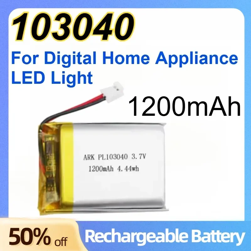 103040 Large Capacity Replaceable Battery 3.7V 1200mAh for Digital Home Appliance LED Light Rechargeable Lithium Batteries
103040 Large Capacity Replaceable Battery 3.7V 1200mAh for Digital Home Appliance LED Light Rechargeable Lithium Batteries
