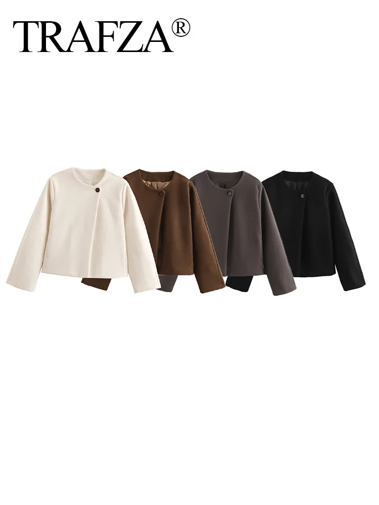TRAFZA Winter Women New Solid One Button Round Collar Thick Woolen Long Sleeve Jacket Female Elegant Temperament Short Jacket
TRAFZA Winter Women New Solid One Button Round Collar Thick Woolen Long Sleeve Jacket Female Elegant Temperament Short Jacket