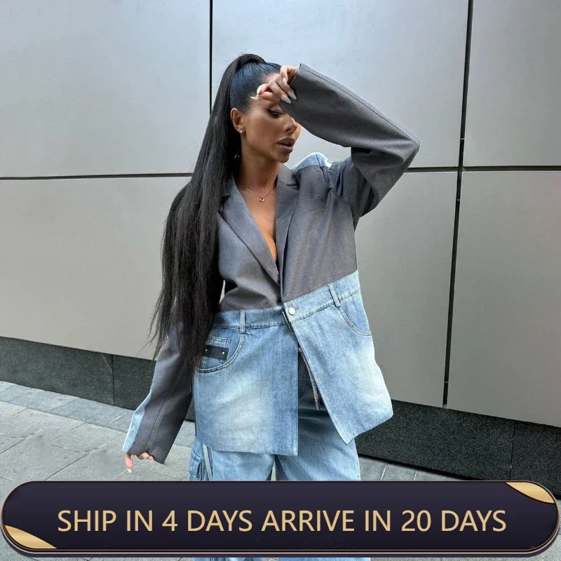 Suits Women Fashion Jackets With European American Suit Collars Jeans Patchwork And Color Block Autumn Winter High End Feeling
Suits Women Fashion Jackets With European American Suit Collars Jeans Patchwork And Color Block Autumn Winter High End Feeling
