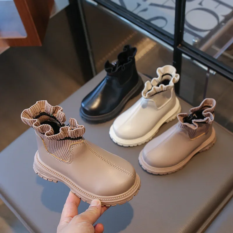 Girls Leather Boots Splicing Fashion Kids Princess Boots Non-slip 2024 Autumn New Fashion Elegant Girls Short Boot Knitted Sweet
Girls Leather Boots Splicing Fashion Kids Princess Boots Non-slip 2024 Autumn New Fashion Elegant Girls Short Boot Knitted Sweet