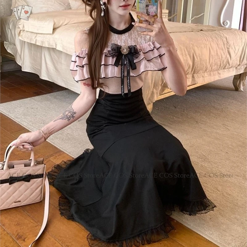 Spring & Summer Jirai kei Style Black Skirt Pink Top Off-shoulder Dress Gentle Japanese Mermaid Long Dress Women Dating Suit
Spring & Summer Jirai kei Style Black Skirt Pink Top Off-shoulder Dress Gentle Japanese Mermaid Long Dress Women Dating Suit