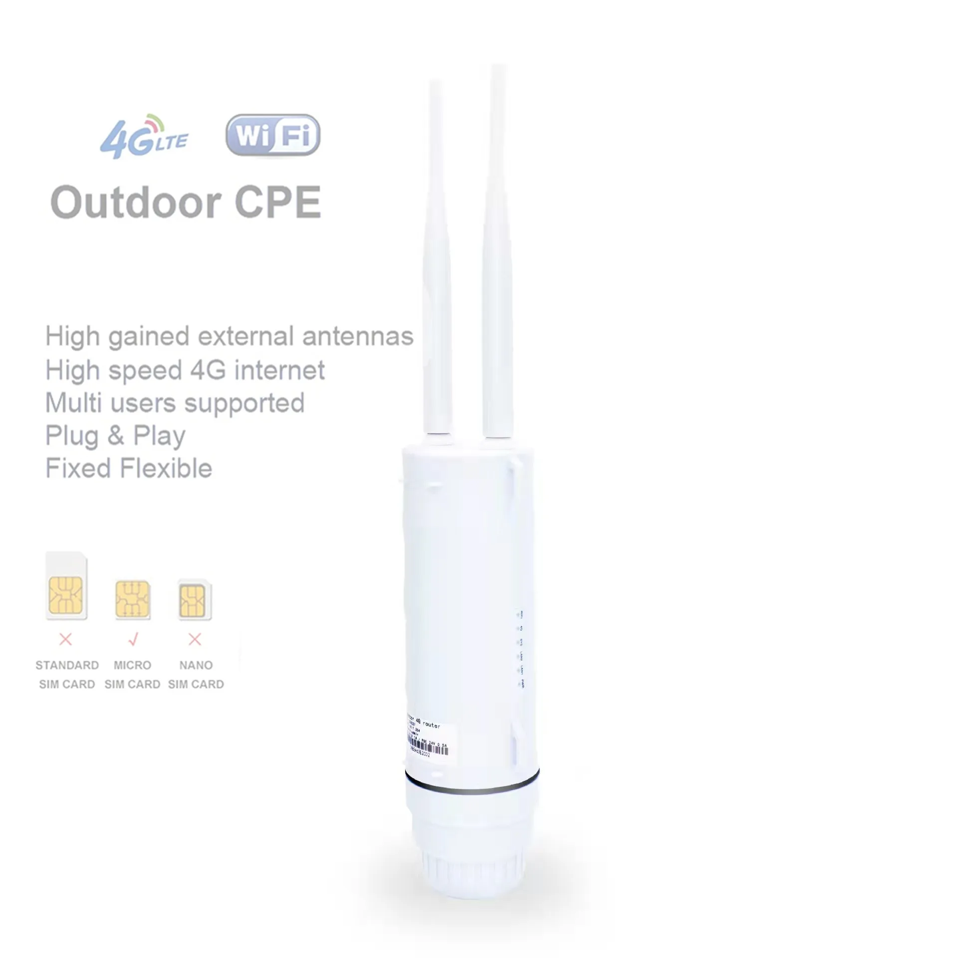 Outerdoor Waterproof 300Mbps Smart 4G Router Home Hotspot RJ45 WAN LAN WIFI Coverage Modem External Antenna CPE
Outerdoor Waterproof 300Mbps Smart 4G Router Home Hotspot RJ45 WAN LAN WIFI Coverage Modem External Antenna CPE