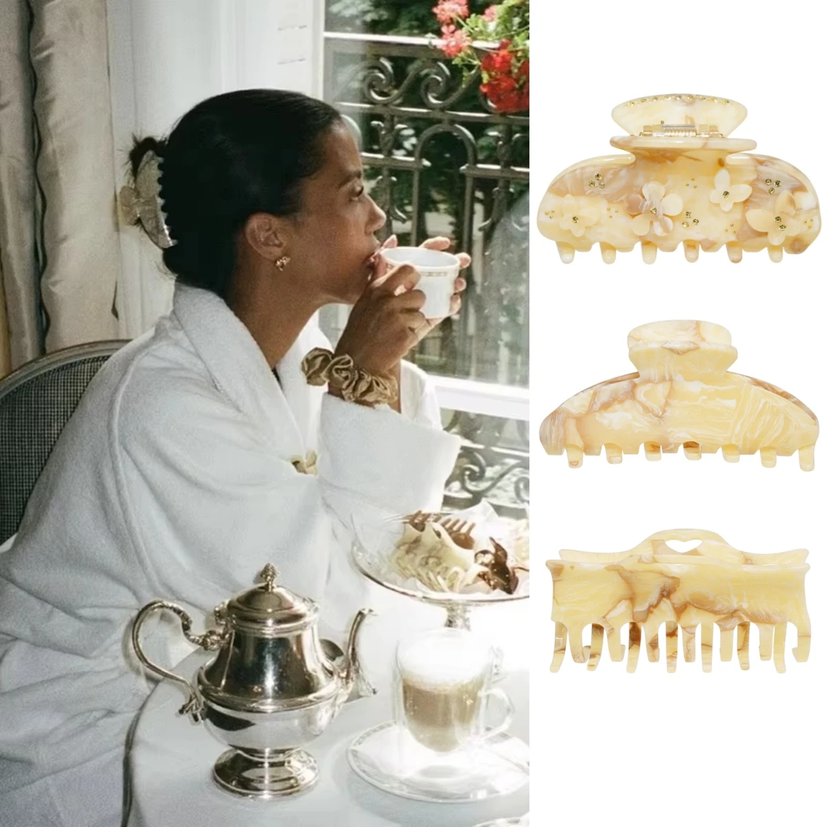 Vintage Beige Marbled Claw Clips Large Acetate Grab Clip Girls Nonslip Crab Hairpins Barrette Summer Hair Accessories for Women
Vintage Beige Marbled Claw Clips Large Acetate Grab Clip Girls Nonslip Crab Hairpins Barrette Summer Hair Accessories for Women