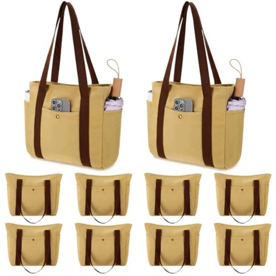 Khaki 10 Pcs Canvas Tote Bags for Women Reusable Shoulder Tote Bags with Zipper Shopping Grocery Handbag for Work Travel
Khaki 10 Pcs Canvas Tote Bags for Women Reusable Shoulder Tote Bags with Zipper Shopping Grocery Handbag for Work Travel