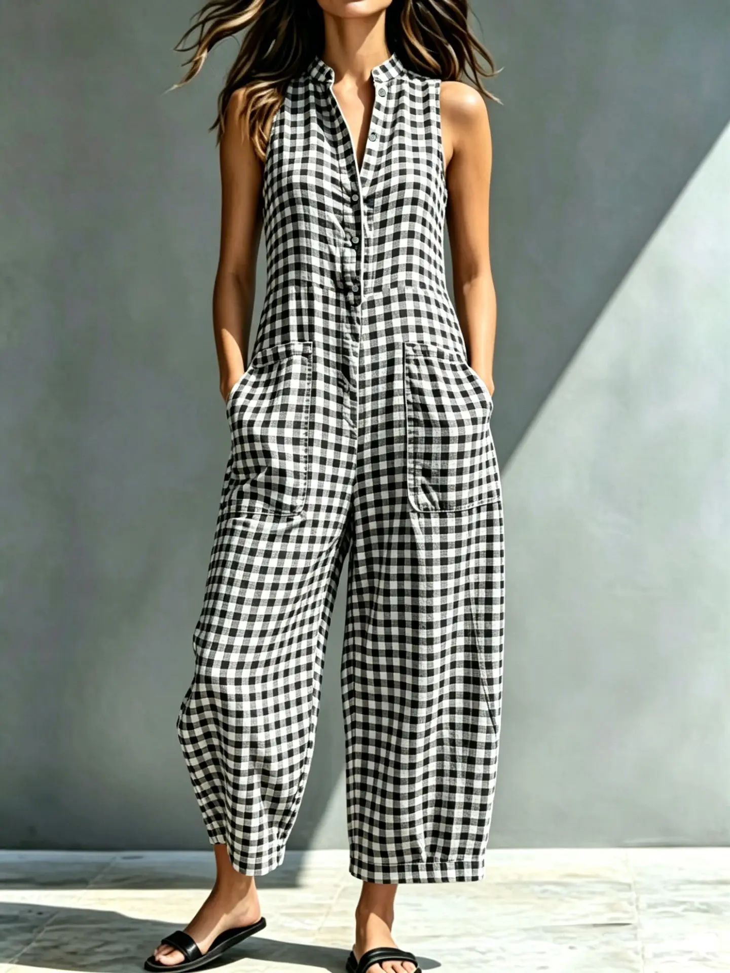 Women's Sleeveless Button Jumpsuit Summer Pocket Wide Leg Pants Playsuit Striped Fashion Simple Bodysuit for Ladies 2026 Chic
Women's Sleeveless Button Jumpsuit Summer Pocket Wide Leg Pants Playsuit Striped Fashion Simple Bodysuit for Ladies 2026 Chic