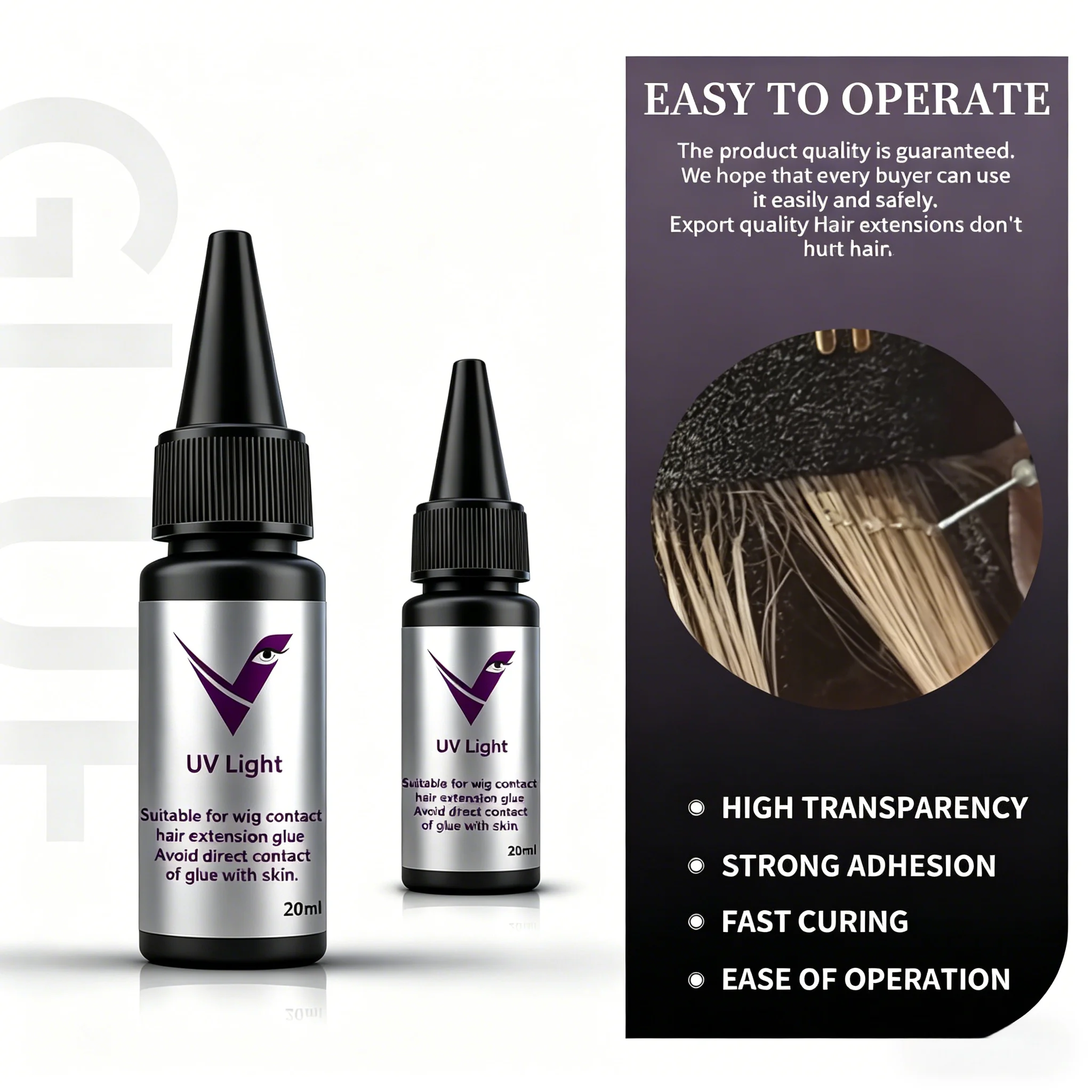 V Light Hair Extensions UV Lights Invisible Quick Drying 5-Second Fast Grafting Firm Traceless Clear Glue For Low Hairs Volume
V Light Hair Extensions UV Lights Invisible Quick Drying 5-Second Fast Grafting Firm Traceless Clear Glue For Low Hairs Volume