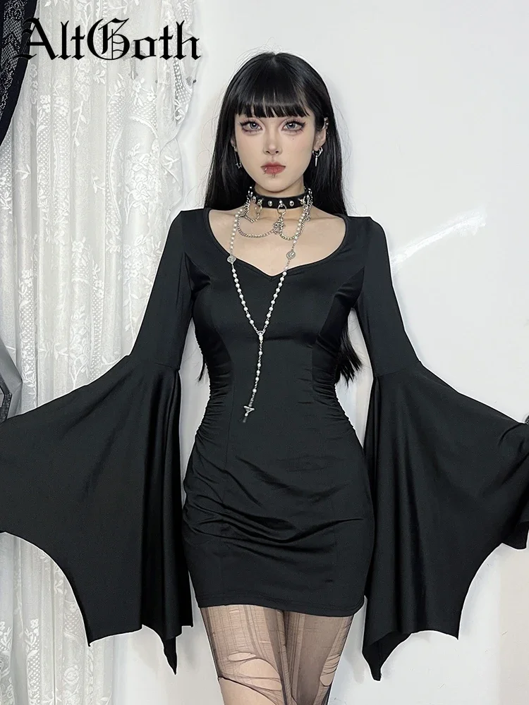 AltGoth Halloween Gothic Dark Dress Women Vintage Cyber Punk Aesthetic Batwing Sleeve V-neck High Waist Corset Mini Dress Femme
AltGoth Halloween Gothic Dark Dress Women Vintage Cyber Punk Aesthetic Batwing Sleeve V-neck High Waist Corset Mini Dress Femme