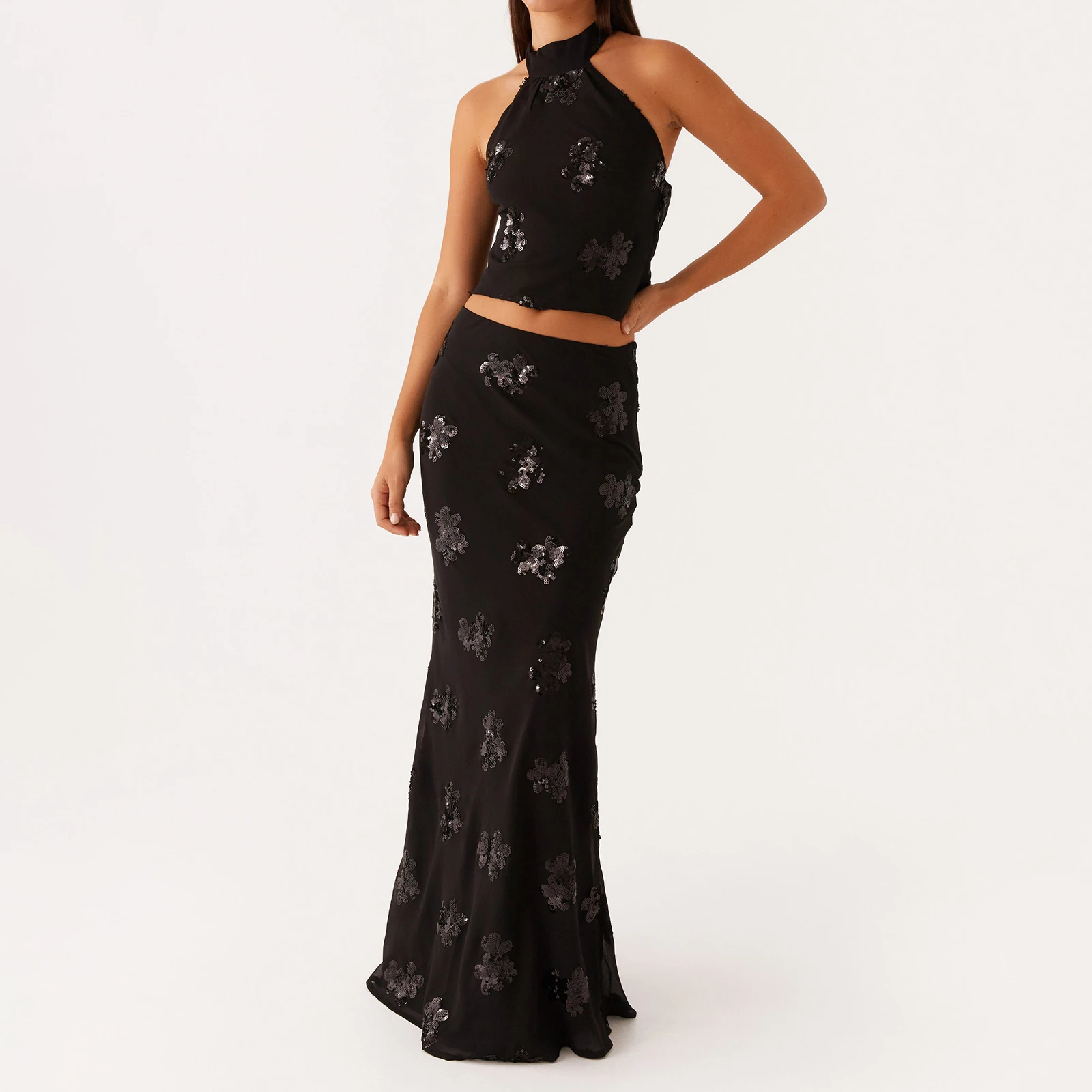 Womens Black Long Skirt Stylish Sequined Flowers Low Rise Skirt For Daily Wear Outdoor Activity Streetwear
Womens Black Long Skirt Stylish Sequined Flowers Low Rise Skirt For Daily Wear Outdoor Activity Streetwear