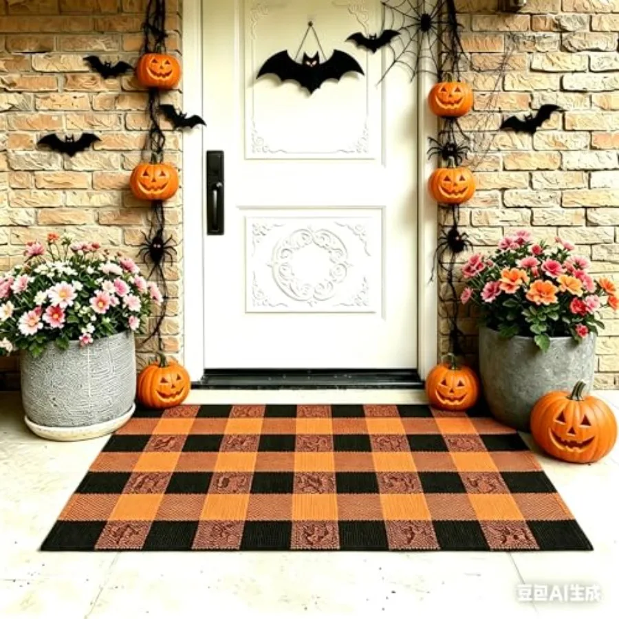Cotton Buffalo Plaid Rug, 27.5x43 Orange Black Outdoor Rug Front Door Decorative Mat, Washable Halloween Doormat Foldable Area
Cotton Buffalo Plaid Rug, 27.5x43 Orange Black Outdoor Rug Front Door Decorative Mat, Washable Halloween Doormat Foldable Area