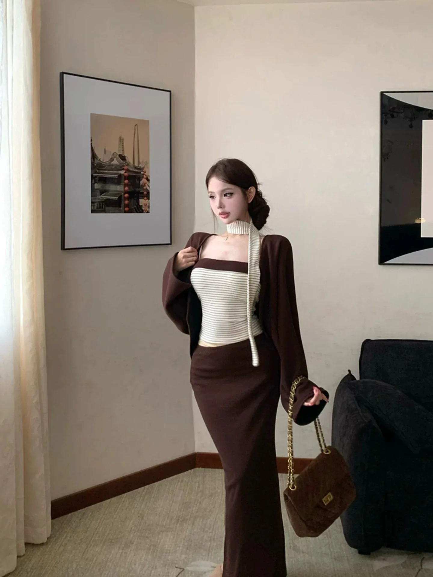 Early Spring Korean Sle Long Sve Open Cardigan Strap Dr Tee Piece Set Pure Desire Trendy Wind Women's Faion Set
Early Spring Korean Sle Long Sve Open Cardigan Strap Dr Tee Piece Set Pure Desire Trendy Wind Women's Faion Set