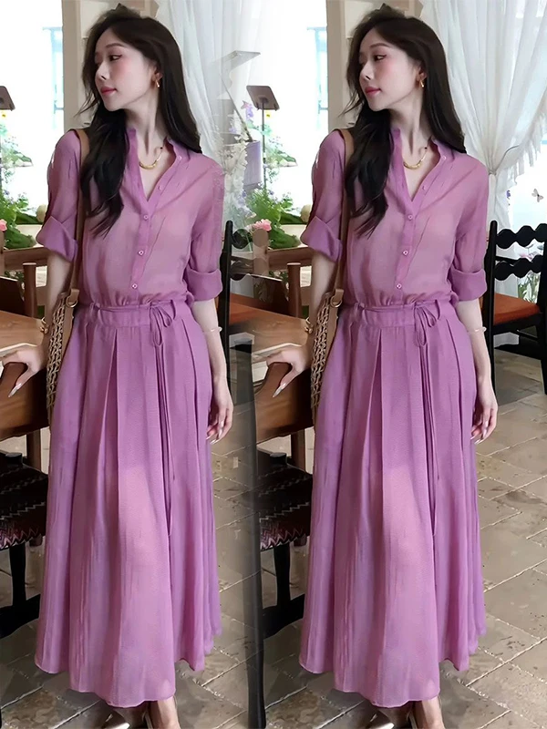 Summer 2026 Women's Vintage Style Slimming Dress Waist-Cinching Thin Shirt Skirt Age-Defying Light Maturity Fashion Long Dress
Summer 2026 Women's Vintage Style Slimming Dress Waist-Cinching Thin Shirt Skirt Age-Defying Light Maturity Fashion Long Dress