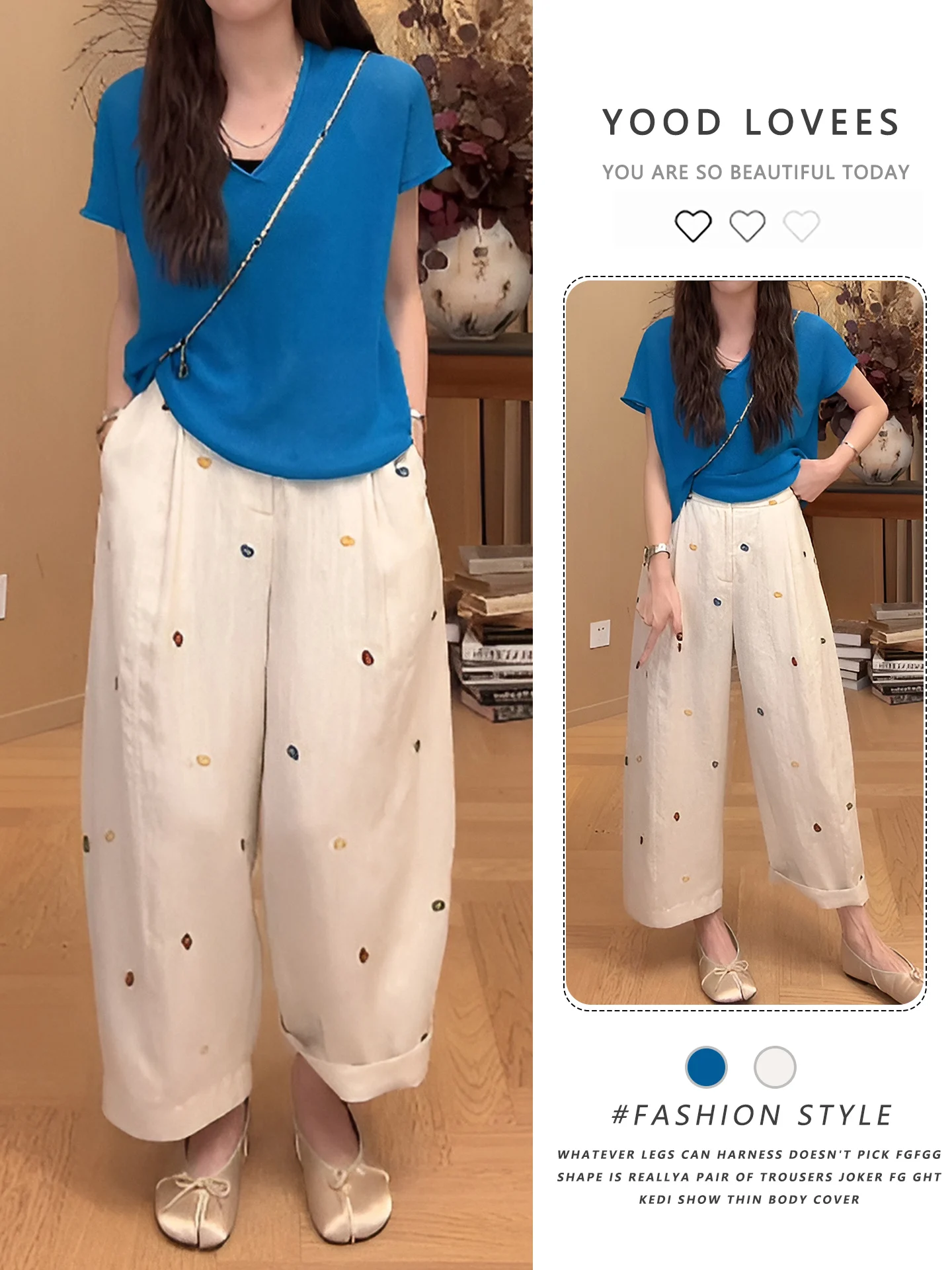 Fashionable V-Neck Short Sleeve Top And Wide Leg Pants Two-Piece Set Casual Slimming Summer Outfit for Women
Fashionable V-Neck Short Sleeve Top And Wide Leg Pants Two-Piece Set Casual Slimming Summer Outfit for Women