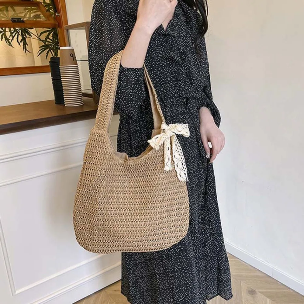Trendy with Ribbon Woven Tote Bag Hollow Out Large Capacity Shopping Straw Bag Polyester Breathable Summer Beach Handbag Female
Trendy with Ribbon Woven Tote Bag Hollow Out Large Capacity Shopping Straw Bag Polyester Breathable Summer Beach Handbag Female