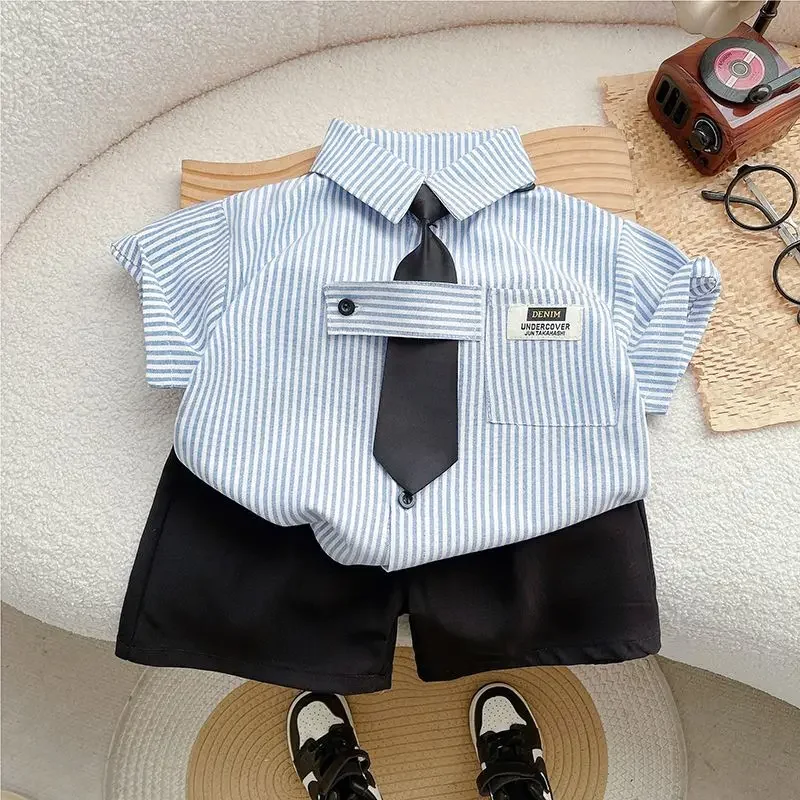 Baby Boy Birthday Clothes Set Children Stripe Lapel Shirts and Shorts Tie 3Pcs Summer Short Sleeve Top Bottom Outfits Tracksuits
Baby Boy Birthday Clothes Set Children Stripe Lapel Shirts and Shorts Tie 3Pcs Summer Short Sleeve Top Bottom Outfits Tracksuits