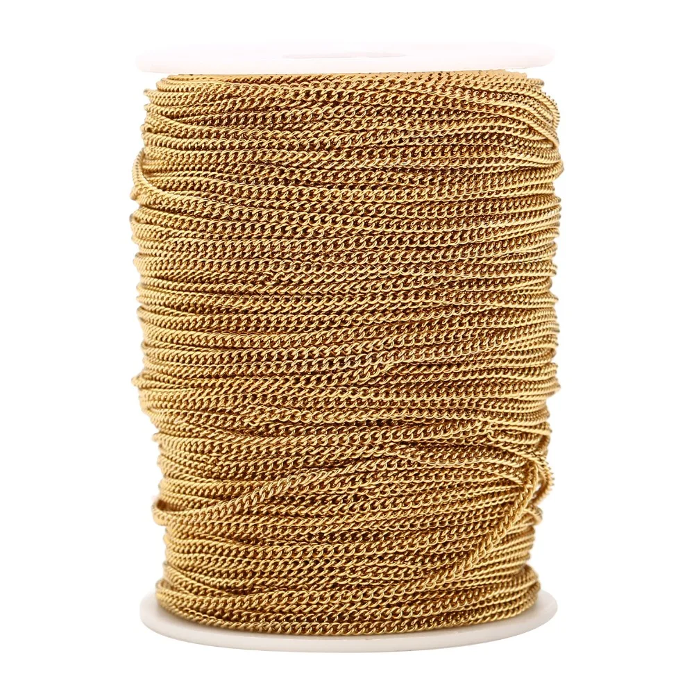 5M/10M Stainless Steel 2mm Width Gold Plated Cable Chains Necklace Extender Oval Curb Link Chain For DIY Jewelry Necklace Making
5M/10M Stainless Steel 2mm Width Gold Plated Cable Chains Necklace Extender Oval Curb Link Chain For DIY Jewelry Necklace Making