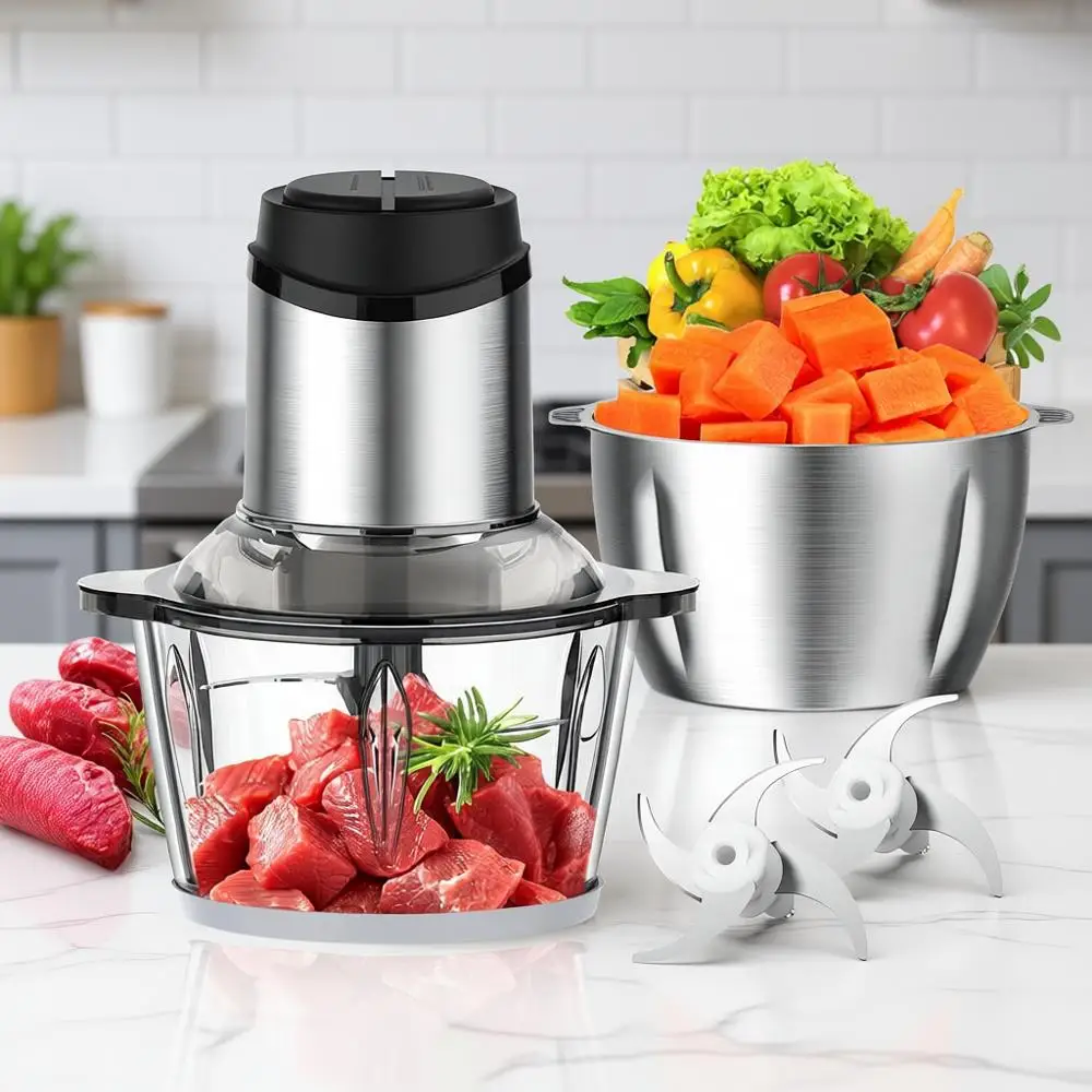Electric Meat Grinder Vegetable Chopper, 2 Bowls (8 Cup) & 2 Blades, 350W
Electric Meat Grinder Vegetable Chopper, 2 Bowls (8 Cup) & 2 Blades, 350W