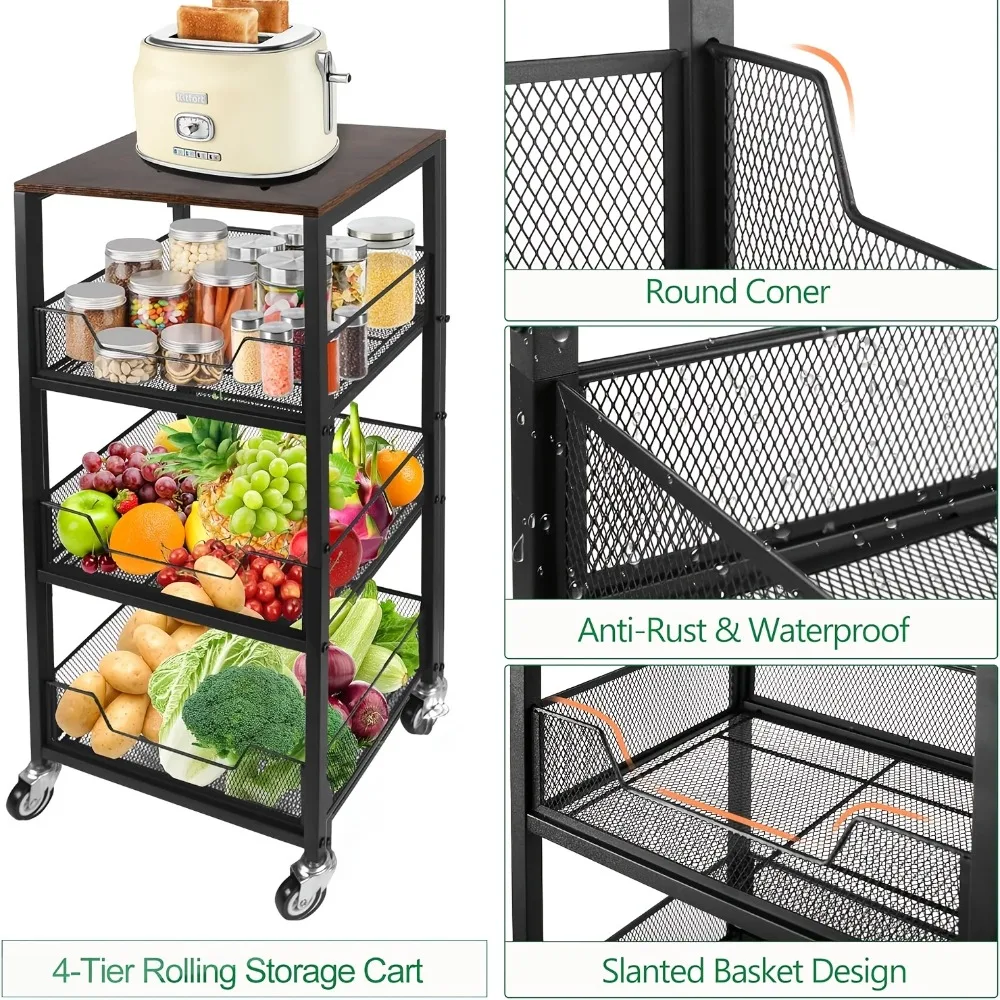 Fruit Basket, 5-Tier Utility Kitchen Organizer And Storage Cart with Pull-Out Baskets And Wood Top
Fruit Basket, 5-Tier Utility Kitchen Organizer And Storage Cart with Pull-Out Baskets And Wood Top