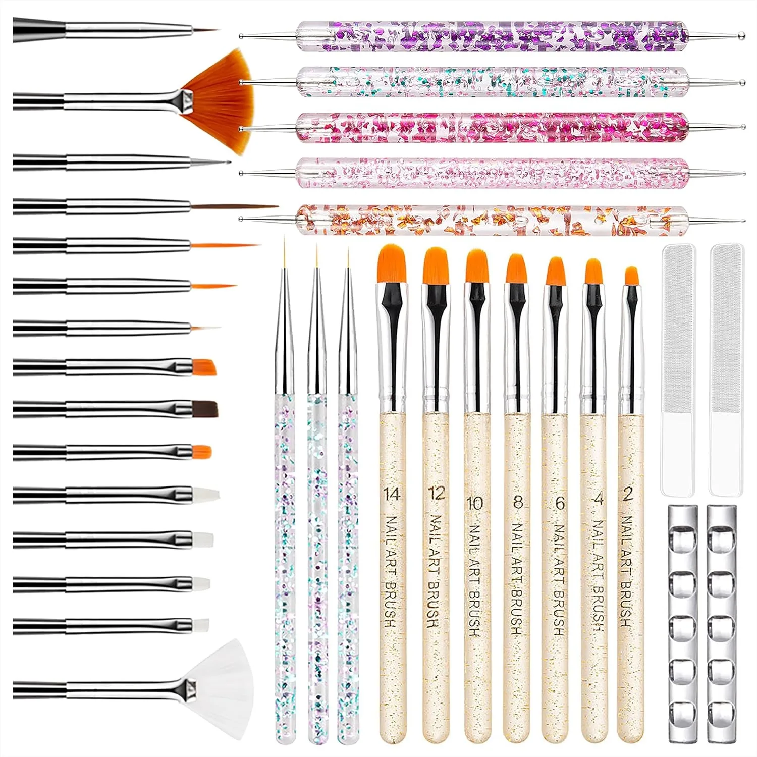 34Pcs Nail Art Brushes Set, Acrylic Nail Tools with Dotting Pen, Drawing Pens, Nano Files & Brush Holders for Salon or Home Use
34Pcs Nail Art Brushes Set, Acrylic Nail Tools with Dotting Pen, Drawing Pens, Nano Files & Brush Holders for Salon or Home Use