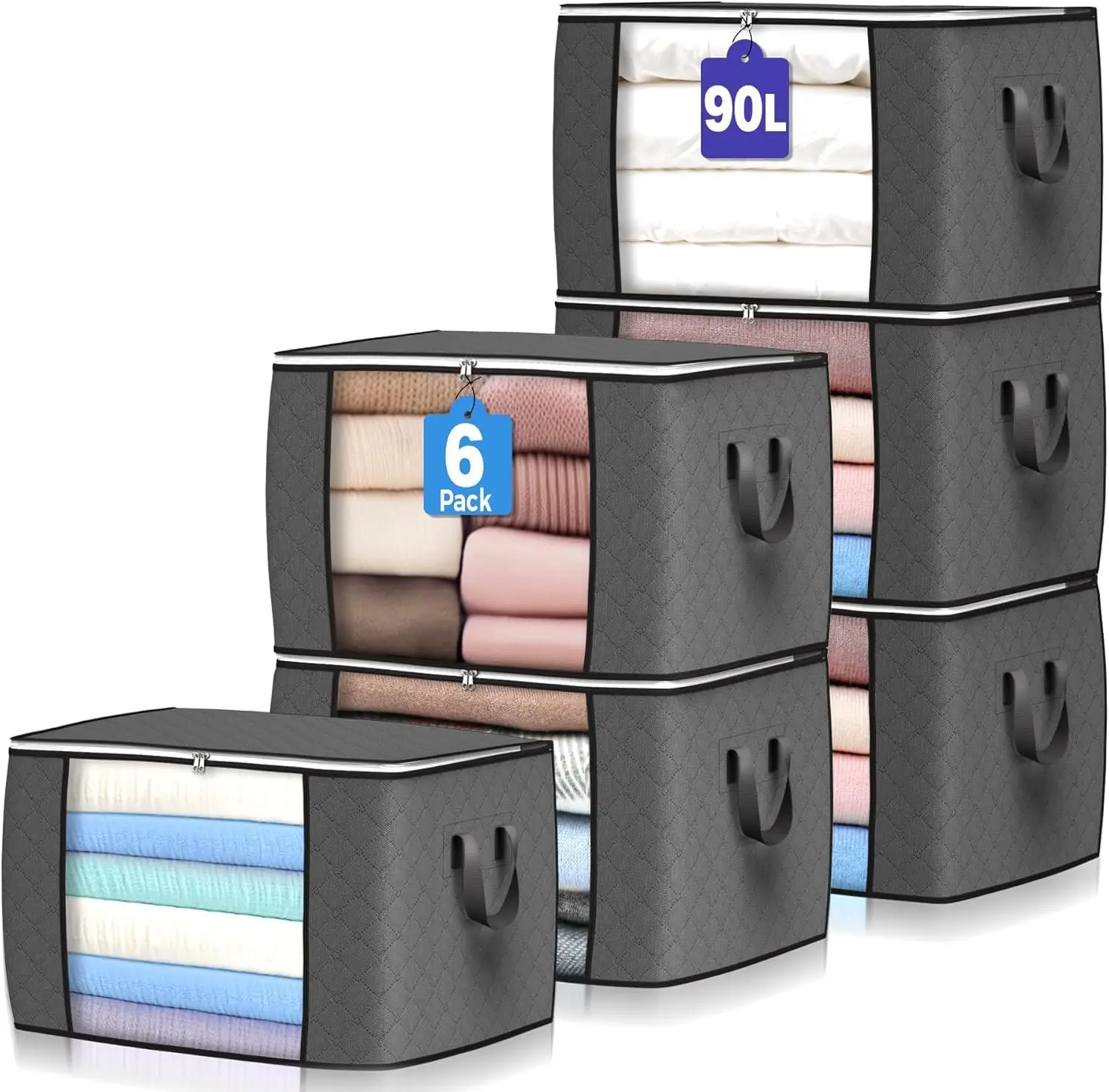 90L Large Storage Bags, 6 Pack Foldable Closet Organizers with Reinforced Handle for Clothing, Blankets, Sheets, Toys
90L Large Storage Bags, 6 Pack Foldable Closet Organizers with Reinforced Handle for Clothing, Blankets, Sheets, Toys