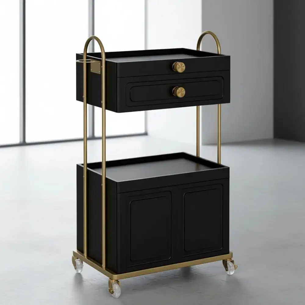 Lockable Wheel Trolley Cart, Station Cabinet with Drawers - Stylist and Makeup Organizer for Beauty Salons (Black & Gold)
Lockable Wheel Trolley Cart, Station Cabinet with Drawers - Stylist and Makeup Organizer for Beauty Salons (Black & Gold)