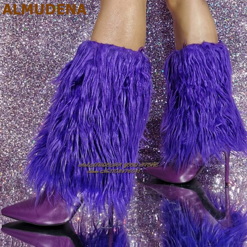 ALMUDNEA Purple Fluffy Fur Mid-Calf Boots Thin High Heel Pointy Toe Matte Middle Boots Warm Plush Outdoor Dress Shoes Feal Photo
ALMUDNEA Purple Fluffy Fur Mid-Calf Boots Thin High Heel Pointy Toe Matte Middle Boots Warm Plush Outdoor Dress Shoes Feal Photo