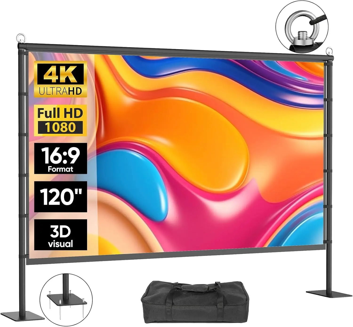 120-дюймовый портативный экран для проектора с подставкой - легкий экран 4K HD для домашнего кинотеатра на заднем дворе
120-дюймовый портативный экран для проектора с подставкой - легкий экран 4K HD для домашнего кинотеатра на заднем дворе