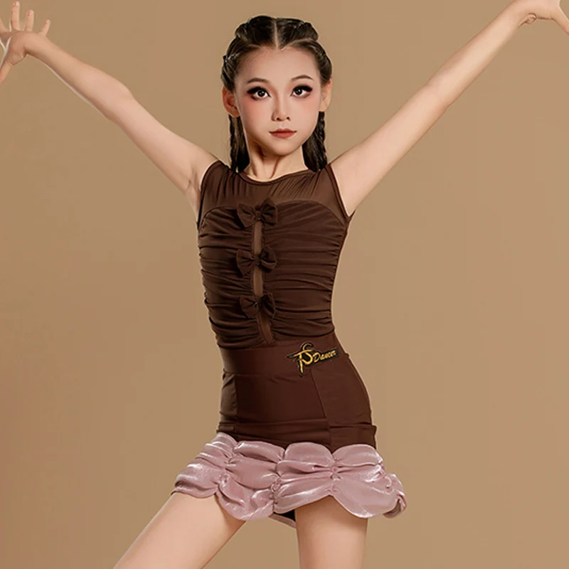 2025 Summer Latin Dance Practice Clothes Girls Bowknot Tops Brown Dress Suit Children Latin Dance Performance Clothing BL16273
2025 Summer Latin Dance Practice Clothes Girls Bowknot Tops Brown Dress Suit Children Latin Dance Performance Clothing BL16273