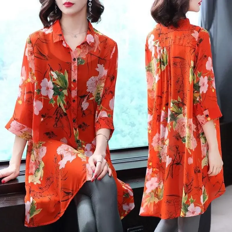 Women's Clothing Vintage Printed Polo-Neck Long Shirt New Casual Loose 3/4 Sleeve Chiffon Single-breasted Blouse for Female D115
Women's Clothing Vintage Printed Polo-Neck Long Shirt New Casual Loose 3/4 Sleeve Chiffon Single-breasted Blouse for Female D115