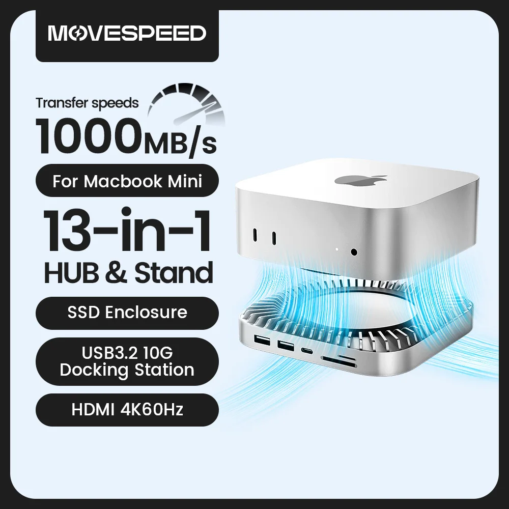 MOVESPEED DK5A1 13 в 1 USB-концентратор C и подставка для Mac Mini M4/M4Pro с корпусом SSD HDMI RJ45, разъем 3,5 мм, док-станция портов USB A/C
MOVESPEED DK5A1 13 в 1 USB-концентратор C и подставка для Mac Mini M4/M4Pro с корпусом SSD HDMI RJ45, разъем 3,5 мм, док-станция портов USB A/C