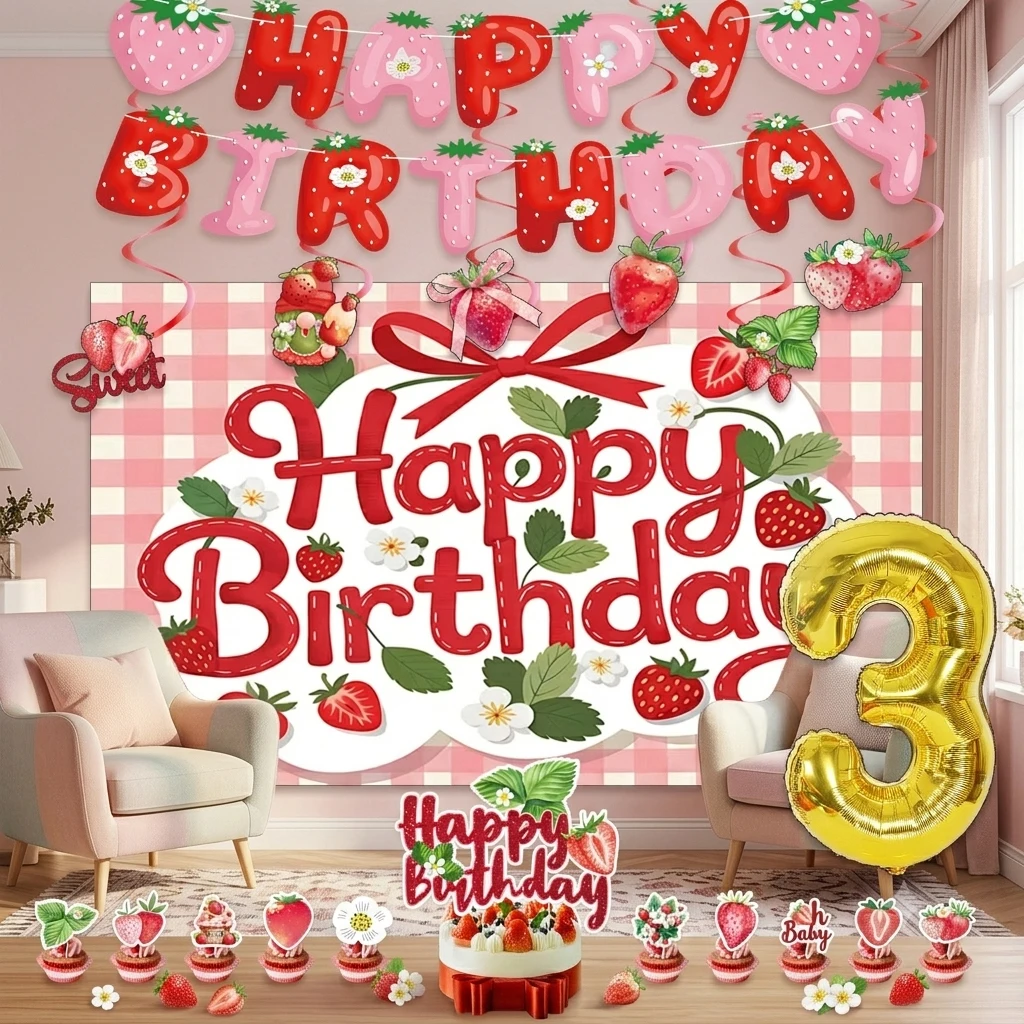Strawberry Themed Birthday Party Decoration Set Girls' Party Digital Balloons Banner Sling Backdrop Cake Toppers Baby Gifts
Strawberry Themed Birthday Party Decoration Set Girls' Party Digital Balloons Banner Sling Backdrop Cake Toppers Baby Gifts