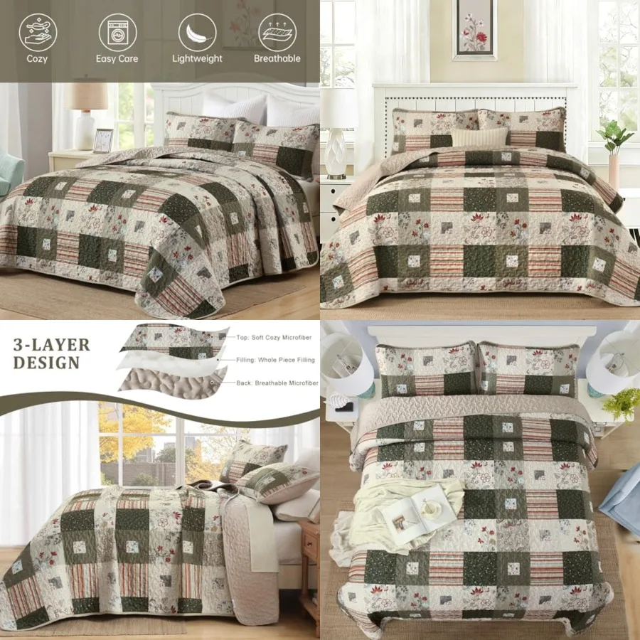 Floral Patchwork Quilt Set, 3 Pieces/Taupe Boho Bedspread Coverlets, Soft Cozy Microfiber Quilt Bedding Set, Vintage Floral Pla
Floral Patchwork Quilt Set, 3 Pieces/Taupe Boho Bedspread Coverlets, Soft Cozy Microfiber Quilt Bedding Set, Vintage Floral Pla