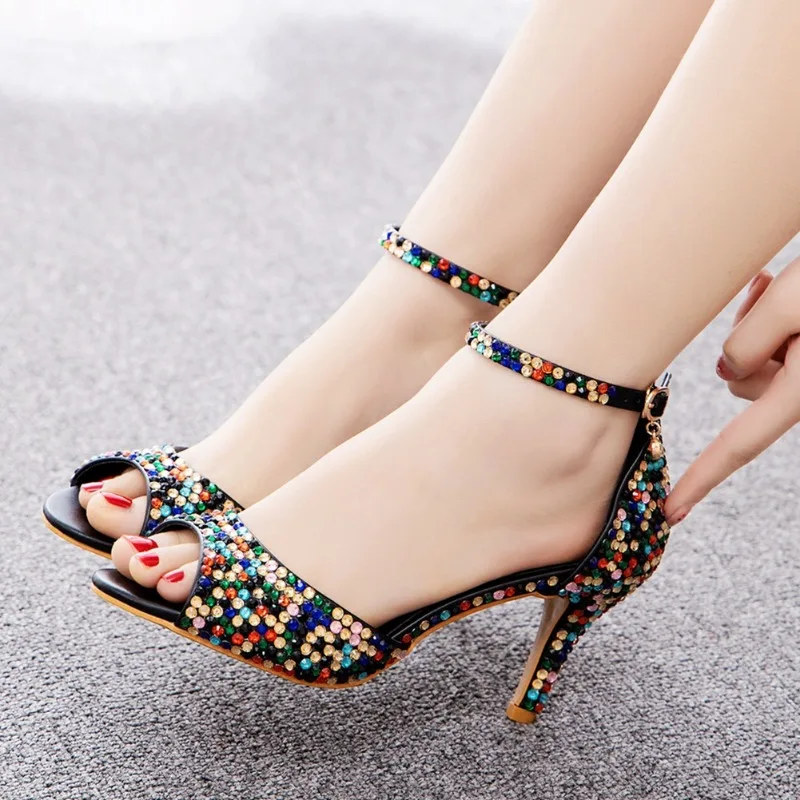Women Sandals Fashion Sexy Rhinestone Flower PU 7CM Thin Heels Buckle Strap Korean Style Wedding Women's Shoes Black Colorful
Women Sandals Fashion Sexy Rhinestone Flower PU 7CM Thin Heels Buckle Strap Korean Style Wedding Women's Shoes Black Colorful
