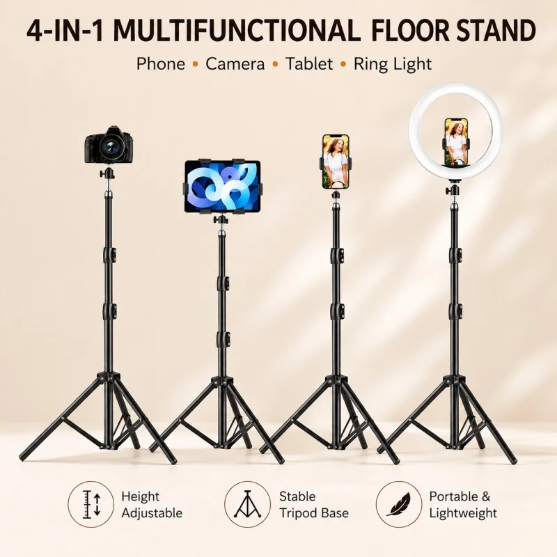 Portable Phone Tripod Stand with Fill Light, Foldable Adjustable Camera & Smartphone Tripod with Phone Holder Clip, Metal Triang
Portable Phone Tripod Stand with Fill Light, Foldable Adjustable Camera & Smartphone Tripod with Phone Holder Clip, Metal Triang