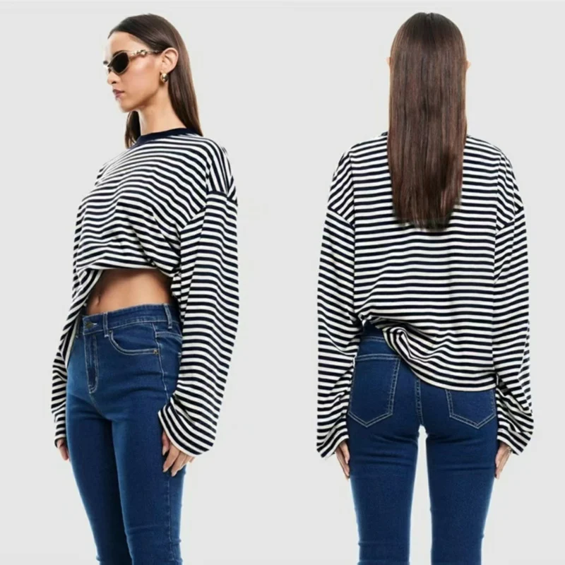 Loose Striped Long Sleeve T Shirt Woman Vintage O Neck T Shirts Casual Top Autumn Women Clothes Streetwear High Street Wear
Loose Striped Long Sleeve T Shirt Woman Vintage O Neck T Shirts Casual Top Autumn Women Clothes Streetwear High Street Wear
