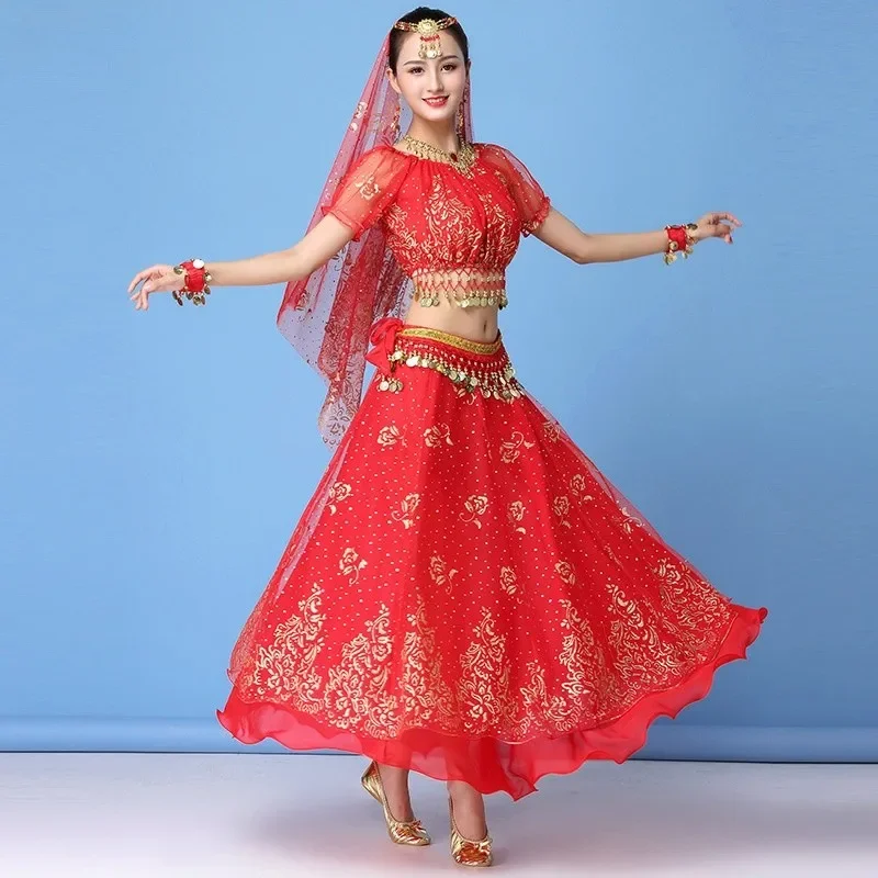 Women's Indian Dance Belly Dance Sari Dress Dance Performance Chiffon Dress Set
Women's Indian Dance Belly Dance Sari Dress Dance Performance Chiffon Dress Set