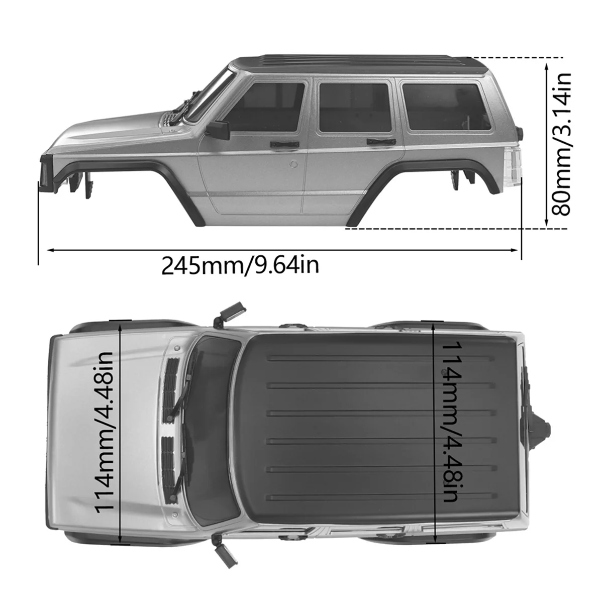 X64A_155mm Wheelbase Hardtop Cherokee Body for 1/18 RC Crawler TRX4M Bronco Defender Chassis Silver Gray
X64A_155mm Wheelbase Hardtop Cherokee Body for 1/18 RC Crawler TRX4M Bronco Defender Chassis Silver Gray