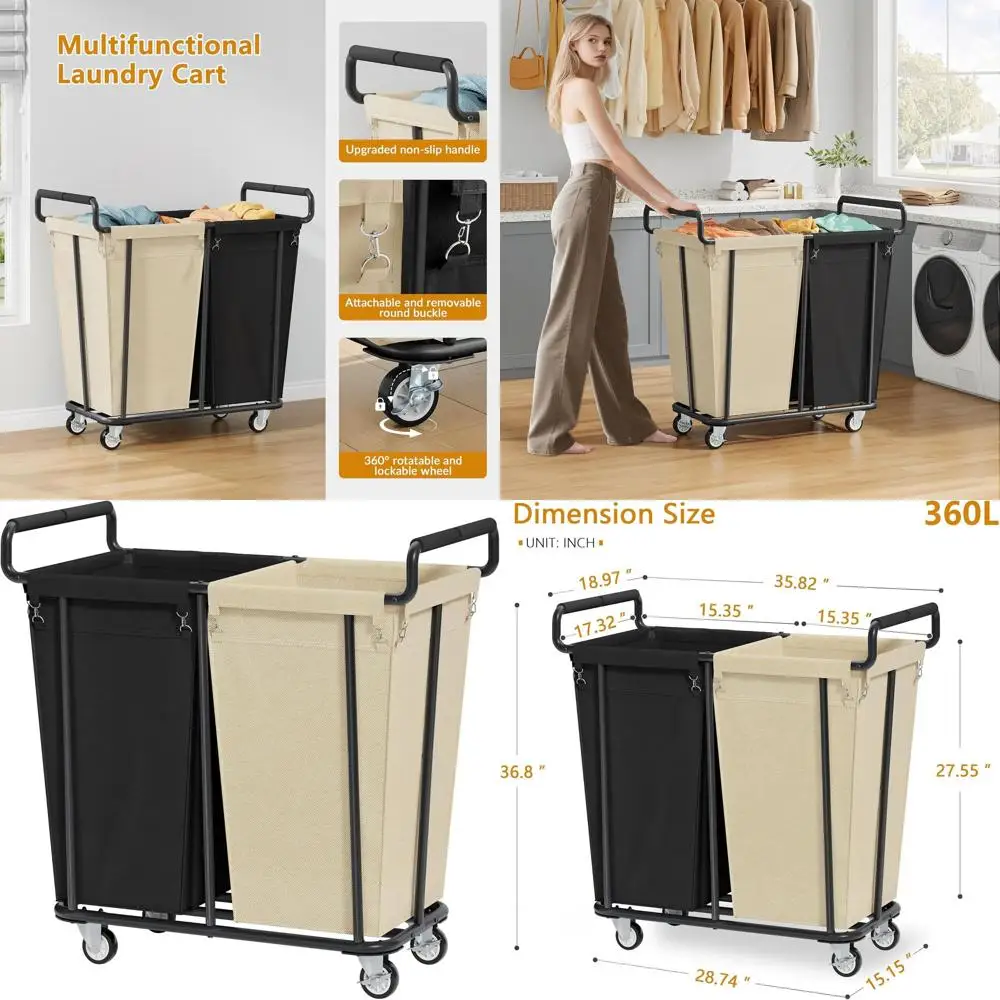 Double Bag 360L Rolling Laundry Sorter Cart with Wheels, Extra Large Heavy Duty Hamper Organizer for Laundry Room and Bathroom
Double Bag 360L Rolling Laundry Sorter Cart with Wheels, Extra Large Heavy Duty Hamper Organizer for Laundry Room and Bathroom