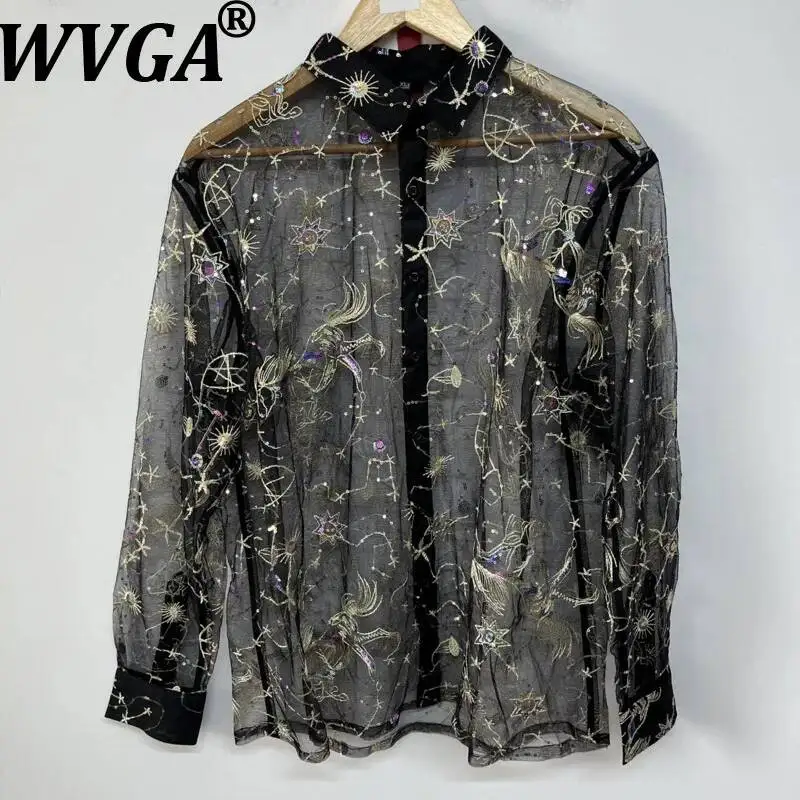 WVGA Summer New Men's See-through Mesh Gold Thread Embroidery Design Trendy Long Sleeve Shirts Niche Chic Casual Tops Ins W22900
WVGA Summer New Men's See-through Mesh Gold Thread Embroidery Design Trendy Long Sleeve Shirts Niche Chic Casual Tops Ins W22900