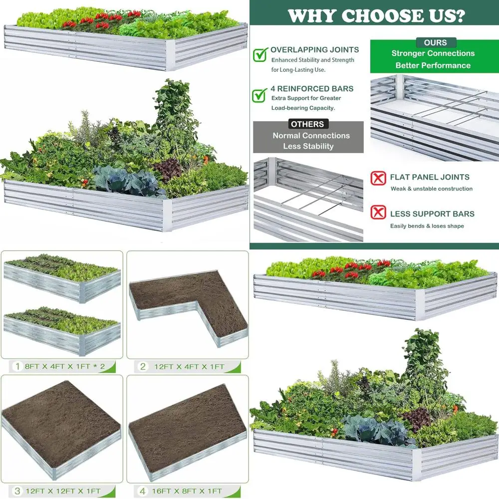 Large Galvanized Steel Raised Garden Beds for Vegetables and Flowers, 8x4x1 ft, 2-Pack
Large Galvanized Steel Raised Garden Beds for Vegetables and Flowers, 8x4x1 ft, 2-Pack