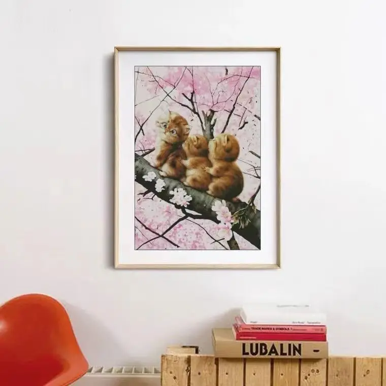 Handmade cross stitch finished product with rows and seats, cherry blossom kitten cartoon, new living room, bedroom decoration,
Handmade cross stitch finished product with rows and seats, cherry blossom kitten cartoon, new living room, bedroom decoration,