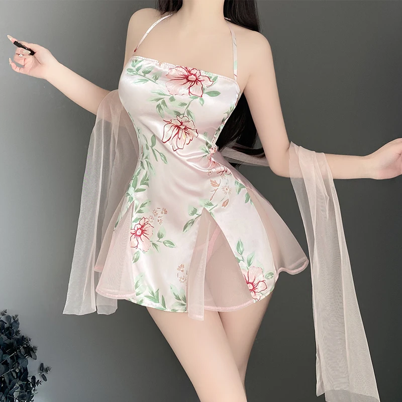 Сексуальное сетчатое нижнее белье Cheongsam, платье с цветочным принтом, женский комплект одежды для сна с лямкой на шее, кружевной комплект в китайском стиле, Ципао, эротическое искушение
Сексуальное сетчатое нижнее белье Cheongsam, платье с цветочным принтом, женский комплект одежды для сна с лямкой на шее, кружевной комплект в китайском стиле, Ципао, эротическое искушение