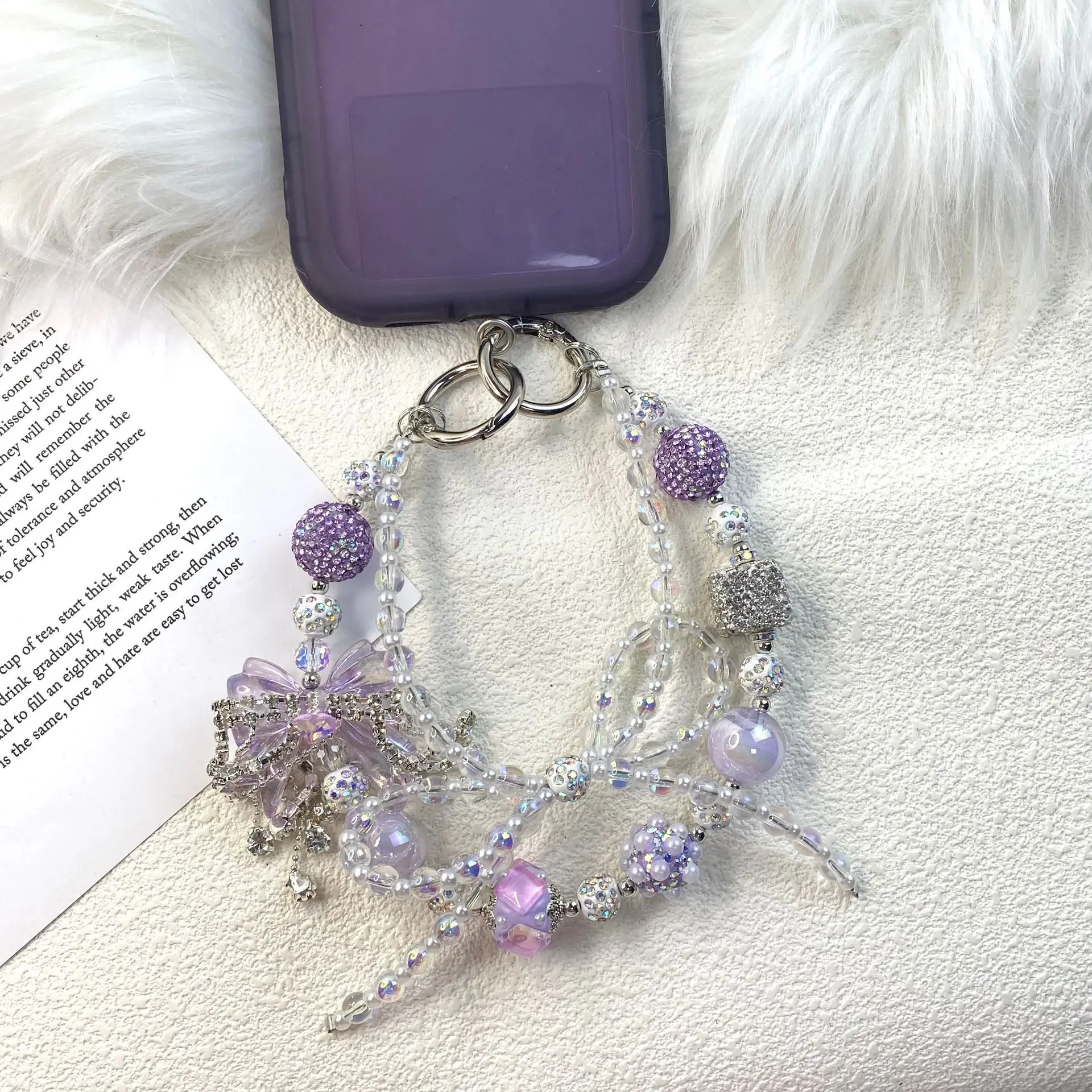 Fashion Delicate Purple Bowknot Beaded Acrylic Phone Chain Anti Drop Lanyard for Mobile Phone, Bag and Keychain
Fashion Delicate Purple Bowknot Beaded Acrylic Phone Chain Anti Drop Lanyard for Mobile Phone, Bag and Keychain