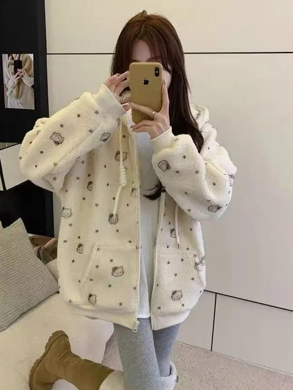plus Size Women's Cute Cartoon Lamb Fur Hooded Jacket Autumn Winter Thickened Casual Sweatshirt Loose Fit Polyester Fiber
plus Size Women's Cute Cartoon Lamb Fur Hooded Jacket Autumn Winter Thickened Casual Sweatshirt Loose Fit Polyester Fiber